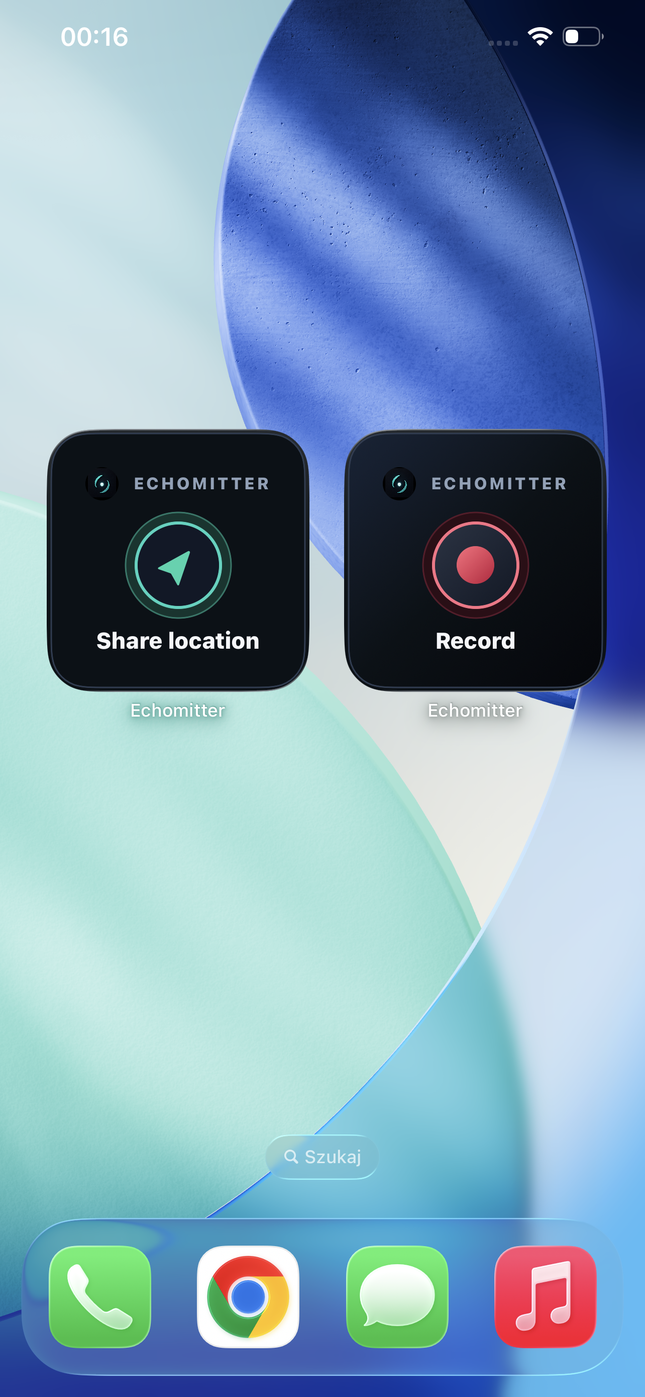 Echomitter Home Screen widgets for location sharing and recording