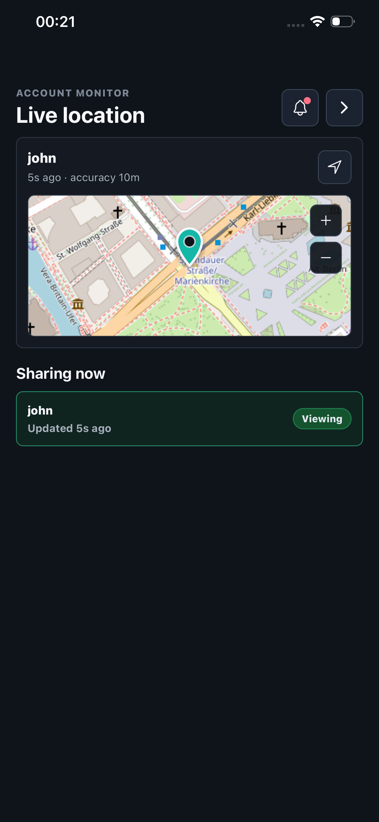 Live location map in Echomitter