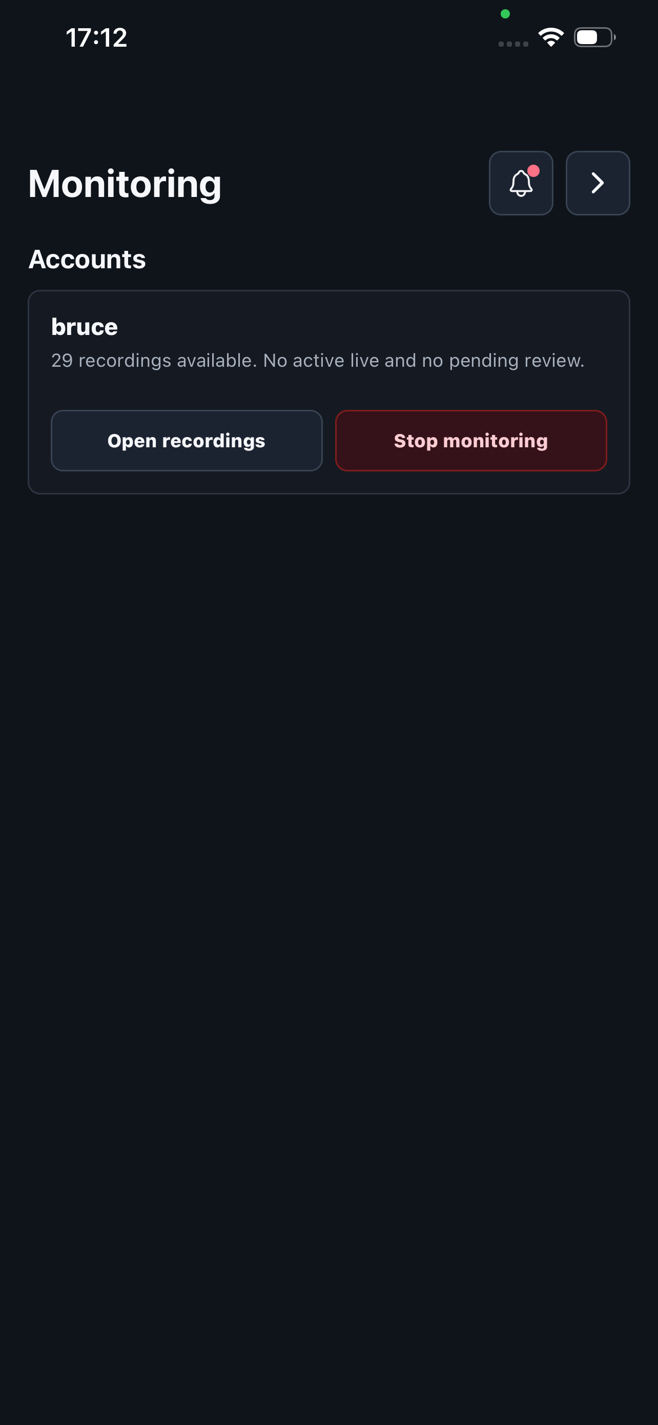 Trusted contact monitoring screen